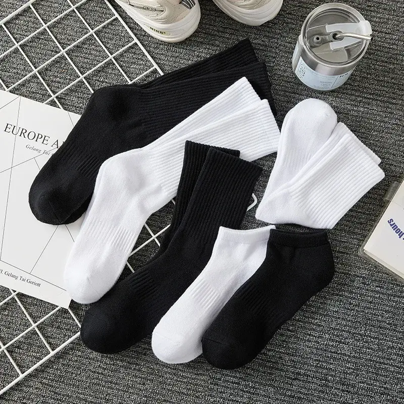 Men's Sports Socks 7 Pairs White Mid-Calf Towel Bottom Sweat Absorbent Running Socks Autumn Long Socks Durable Cycling Socks