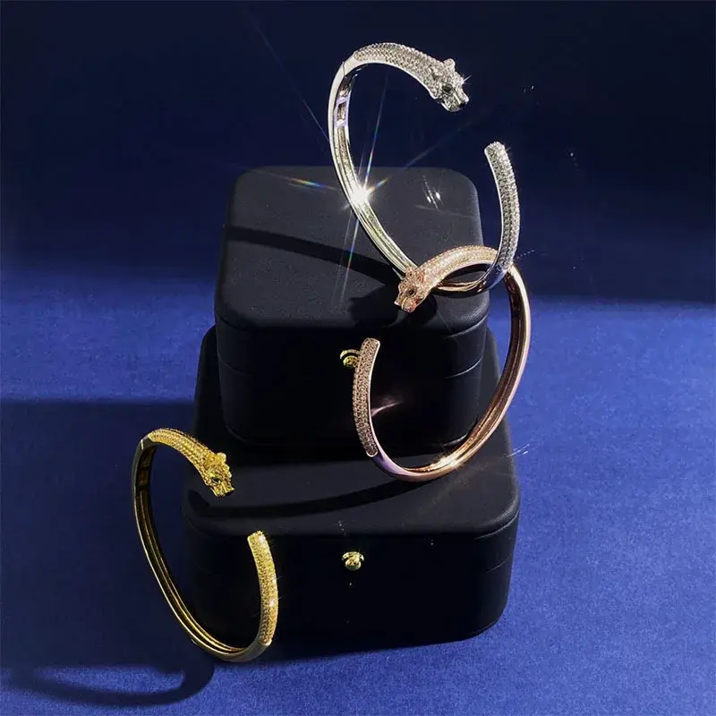 Fashionable High-End Feel Leather Bracelet New Couple Design Men's Women's Style With Embellished Tiger Head Open Bracelet
