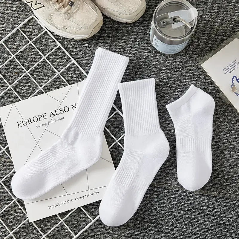 Men's Sports Socks 7 Pairs White Mid-Calf Towel Bottom Sweat Absorbent Running Socks Autumn Long Socks Durable Cycling Socks
