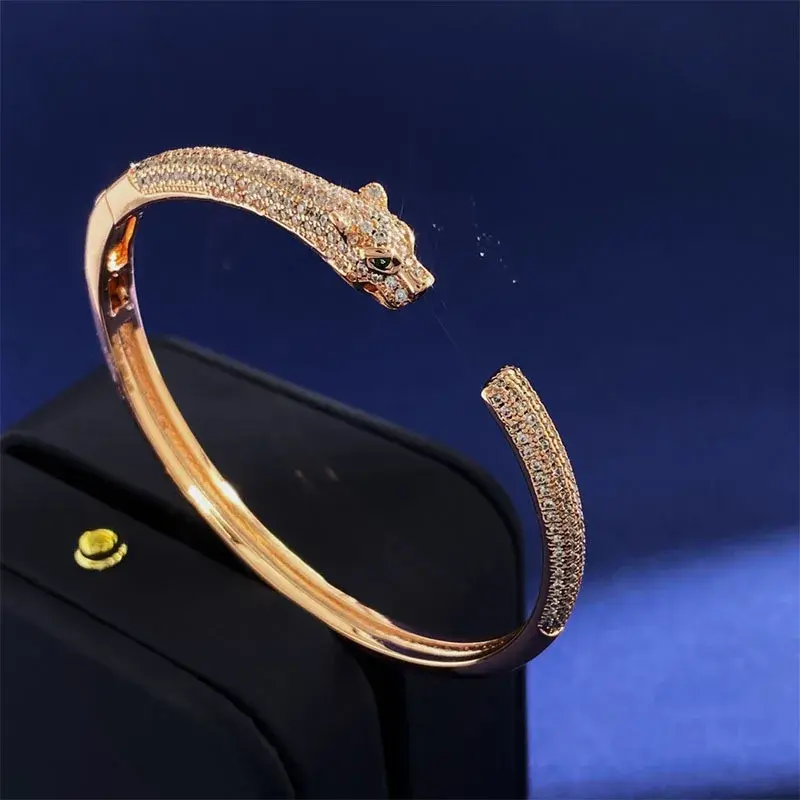 Fashionable High-End Feel Leather Bracelet New Couple Design Men's Women's Style With Embellished Tiger Head Open Bracelet