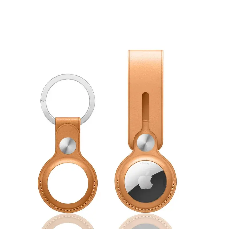 Genuine Top Layer Cowhide Protective Cover for Apple AirTag Tracker Keychain Anti-Loss Device Luxury Leather Phone Case