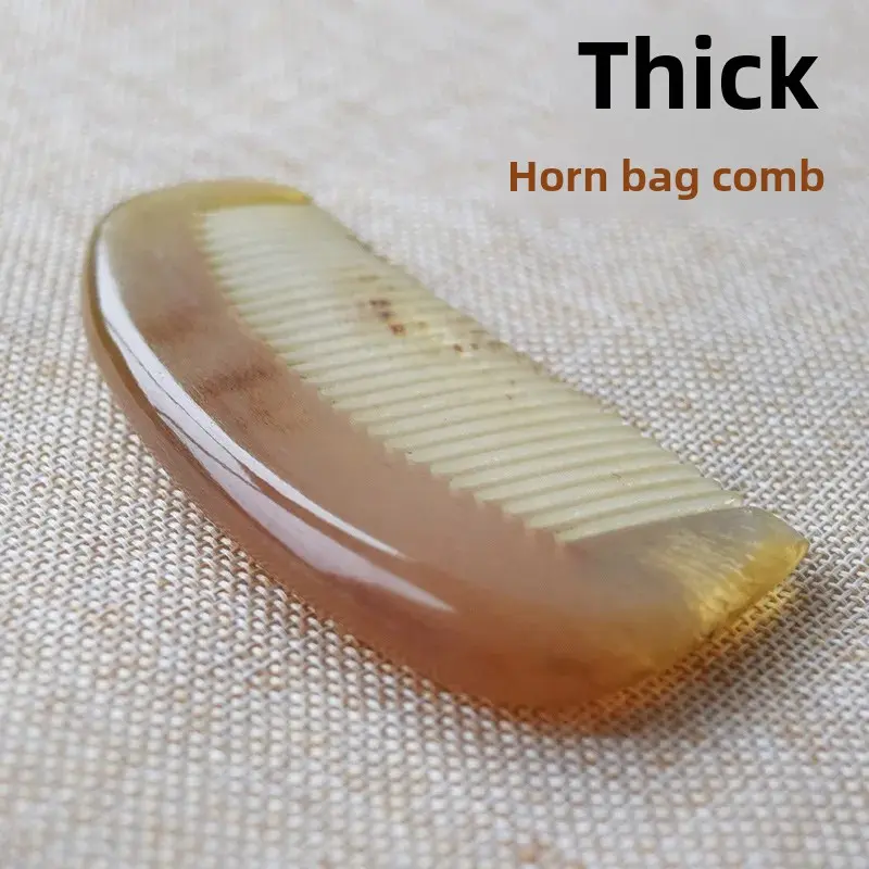 Natural Yellow Bull Horn Comb Thickened Portable Women's Comb Fine Tooth For Long Hair Engraved Chinese Characters Hair Salon Pr