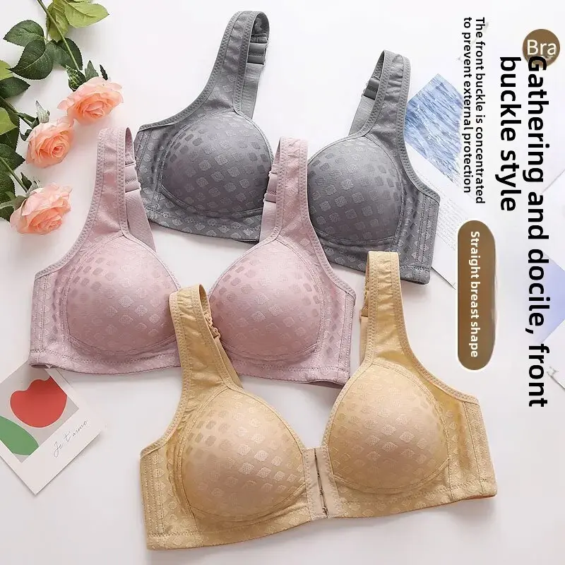 Thin Front Buckle Anti-Sagging Gathered No Steel Ring Bras Women's Plus Size Thin Bra Lingerie For Heavy Mother