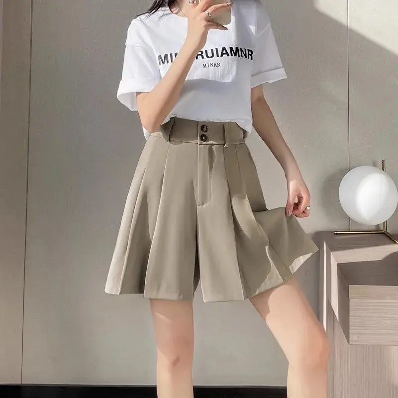 Trendy Autumn Cropped Skort Women's Petite Plus Size Short Pants High Waist Casual Ladies Suit Five Minute Skirt Pants