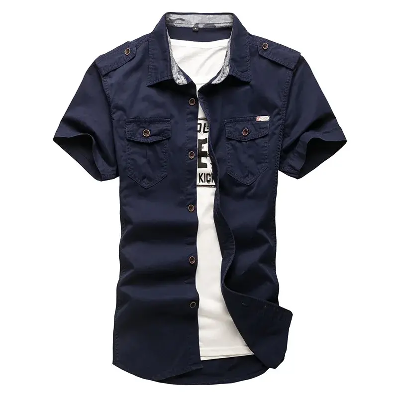 Summer New Outdoor Men's Short Sleeve Cotton Casual Work Shirt Military Export Shirt Plus Size Top Square Collar Shirt