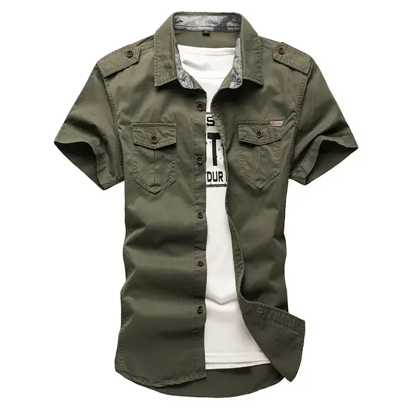 Summer New Outdoor Men's Short Sleeve Cotton Casual Work Shirt Military Export Shirt Plus Size Top Square Collar Shirt