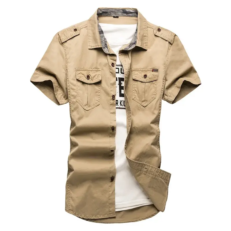 Summer New Outdoor Men's Short Sleeve Cotton Casual Work Shirt Military Export Shirt Plus Size Top Square Collar Shirt