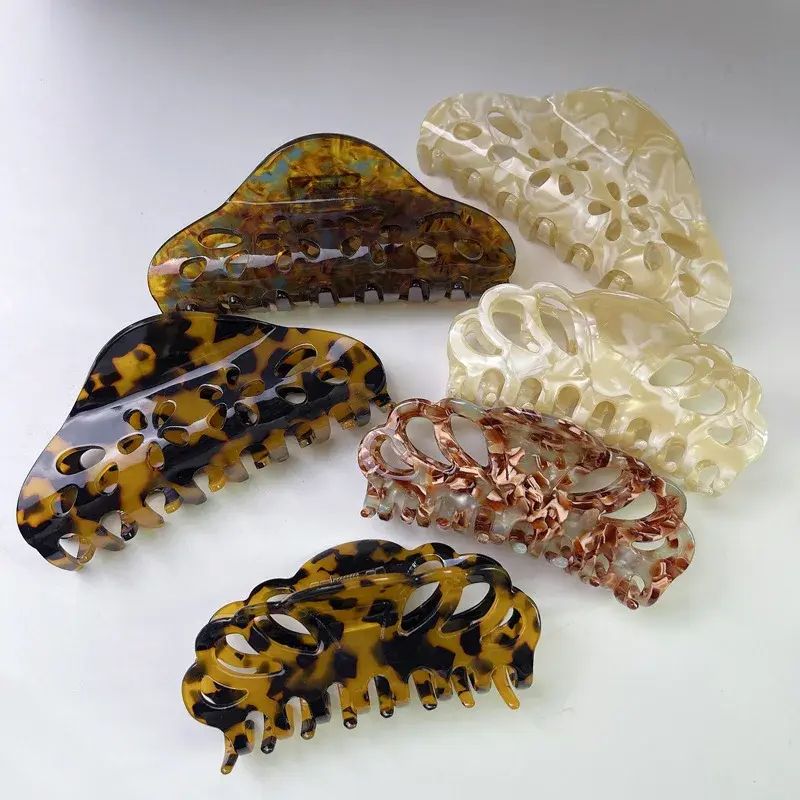 Elegant Large Size Acetate Hair Claw Geometric Hollow out Design Simple Retro Hair Clip Cute Shark Clamp Hair Accessories