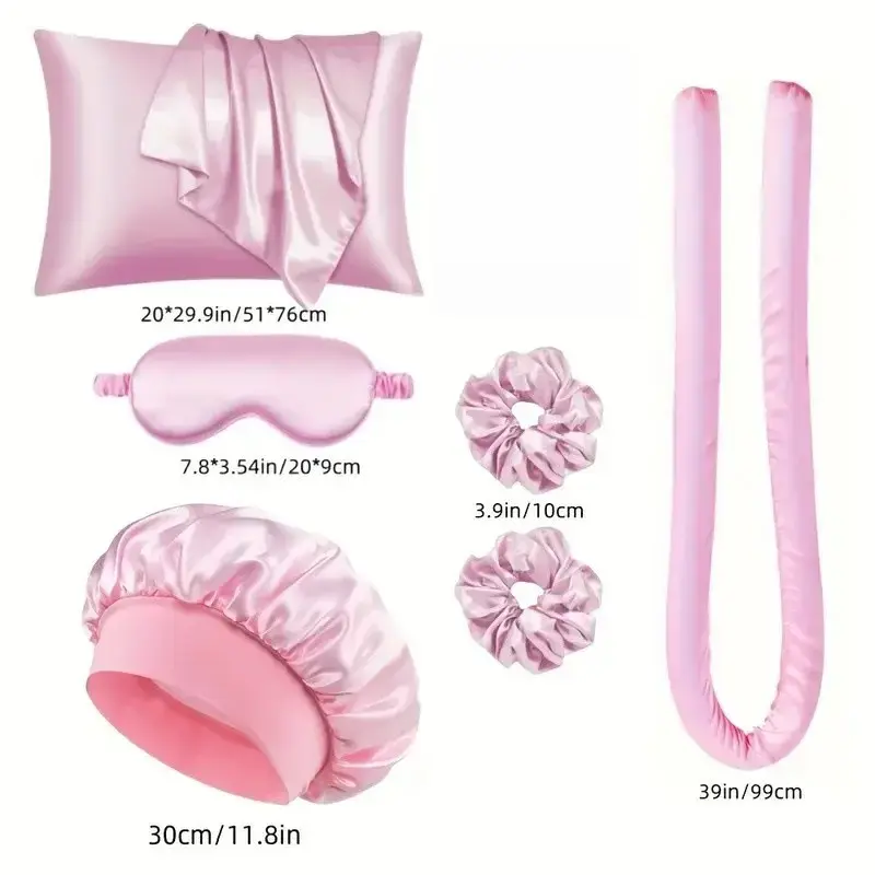 New Silk Sleep Hat And Eye Mask Set for Women Lazy Girl Hair Curling Iron Home Use Fake Hair Extensions Black Women Curly Hair T