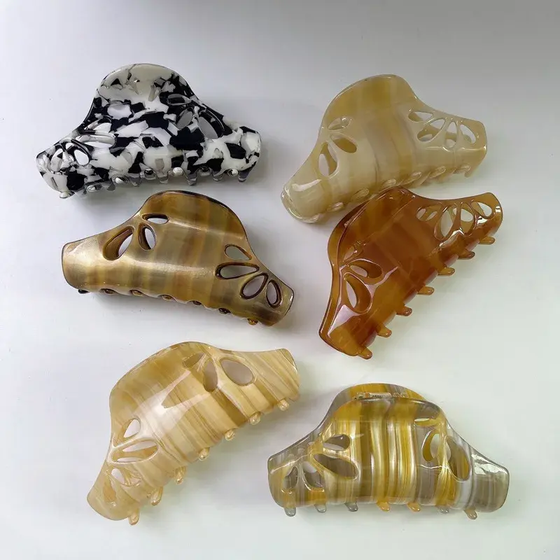 Elegant Large Size Acetate Hair Claw Geometric Hollow out Design Simple Retro Hair Clip Cute Shark Clamp Hair Accessories