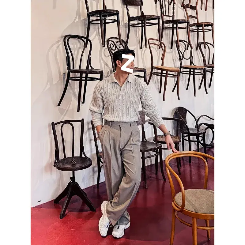 Autumn Korean-Style Design Solid Color Men's Versatile Loose-Fit Casual Pants Trendy Straight-Leg Slims Casual Pants