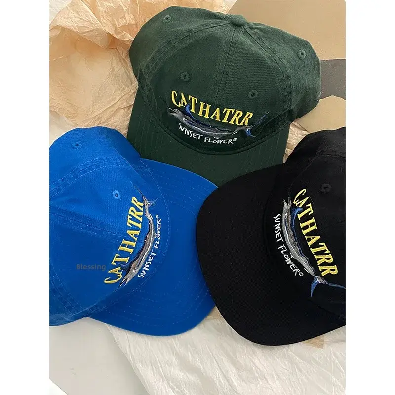 Korean Ins Small Audience Tuna Pattern Flat Brim Baseball Cap Spring Summer Thin Street Duckbill Hat Blogger Favorite