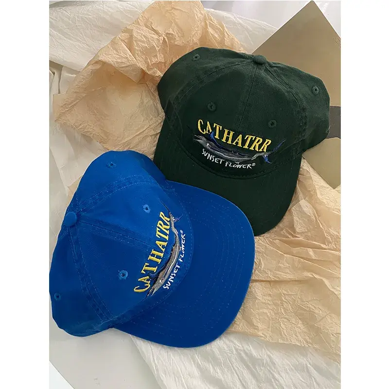 Korean Ins Small Audience Tuna Pattern Flat Brim Baseball Cap Spring Summer Thin Street Duckbill Hat Blogger Favorite
