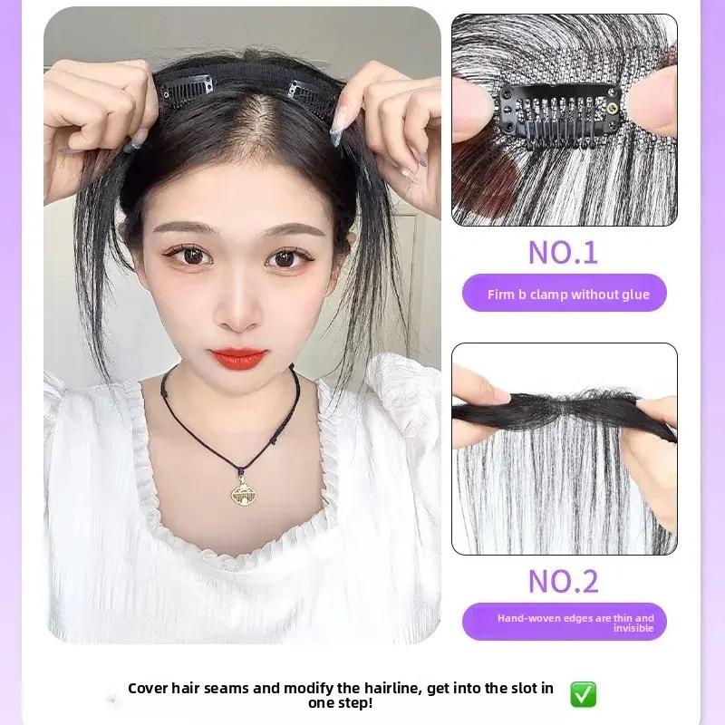 Lightweight Women's Wig Bangs Full Real Human Hair Invisible Hairline Fake Hair Piece Asian Style Frontal Hair Extensions