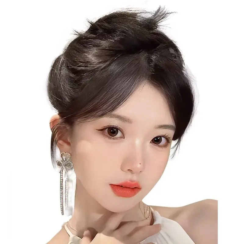 Lightweight Women's Wig Bangs Full Real Human Hair Invisible Hairline Fake Hair Piece Asian Style Frontal Hair Extensions