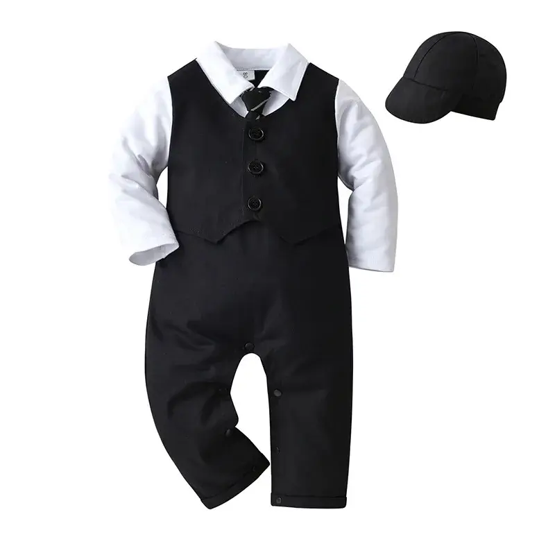 Wholesale Children's Wear One-Handed Cotton Bibs Crawling Suit Spring Autumn Romper Baby Clothes Footed Romper Infant Clothing