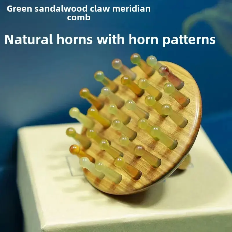 Professional Hair Salon Comb Green Ebony Wood Comb Sheep Horn Ring Meridian Massage Comb Hair Care Comb Head Massage Comb 28 Tee