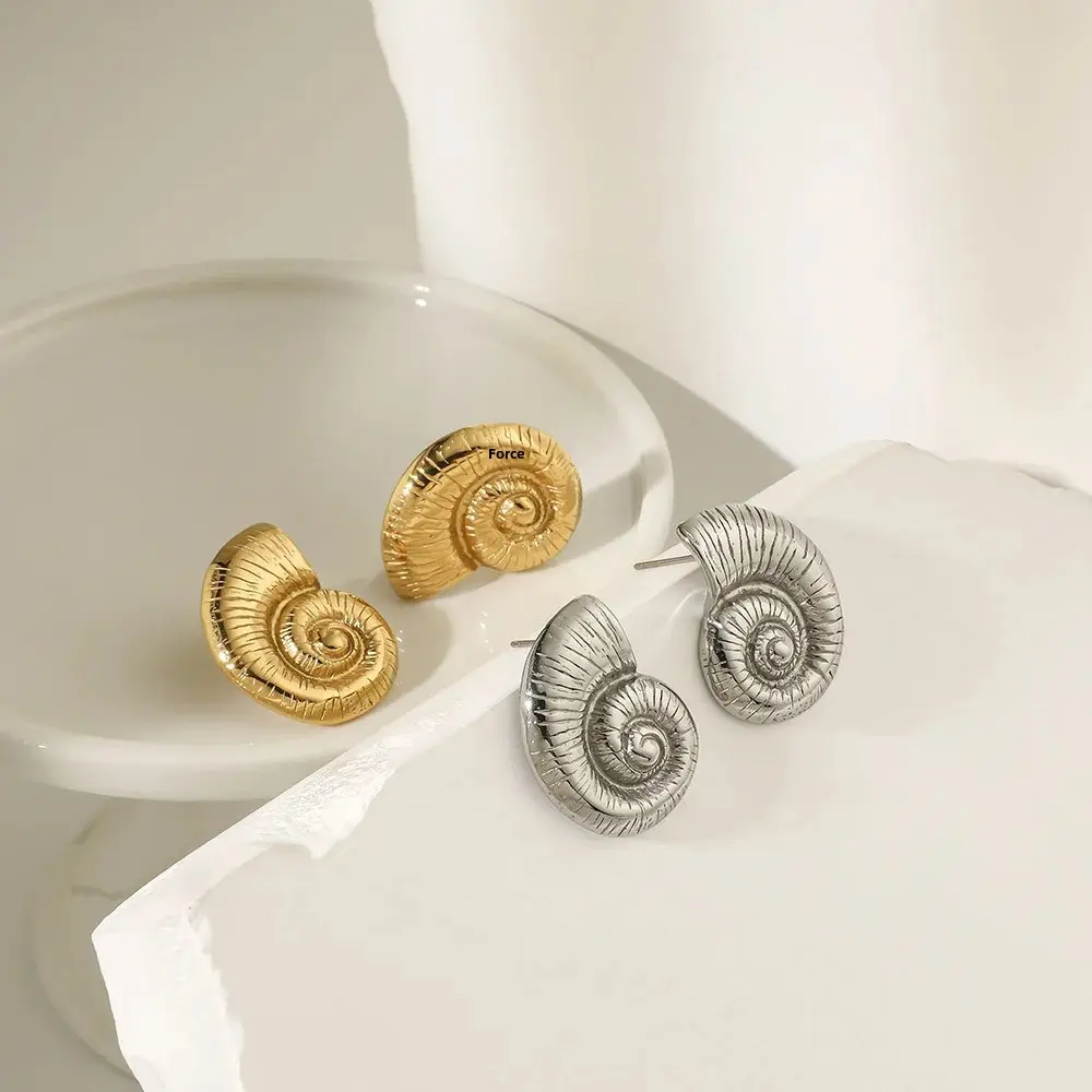 Vintage Titanium Steel Cast 18K Gold Plated Geometric Seashell Ocean Style Earrings For Women Trendy Earring Trendy Earclip