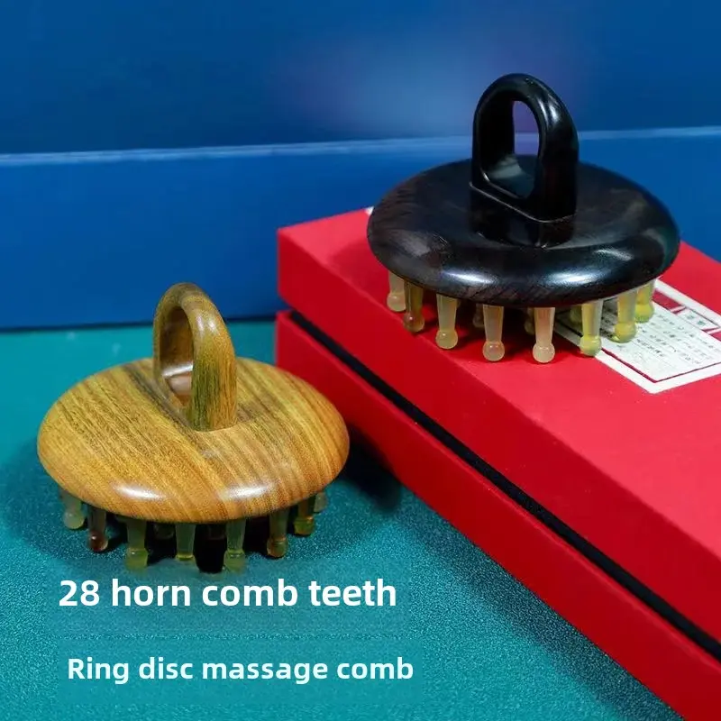 Professional Hair Salon Comb Green Ebony Wood Comb Sheep Horn Ring Meridian Massage Comb Hair Care Comb Head Massage Comb 28 Tee
