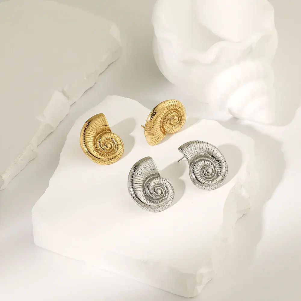 Vintage Titanium Steel Cast 18K Gold Plated Geometric Seashell Ocean Style Earrings For Women Trendy Earring Trendy Earclip