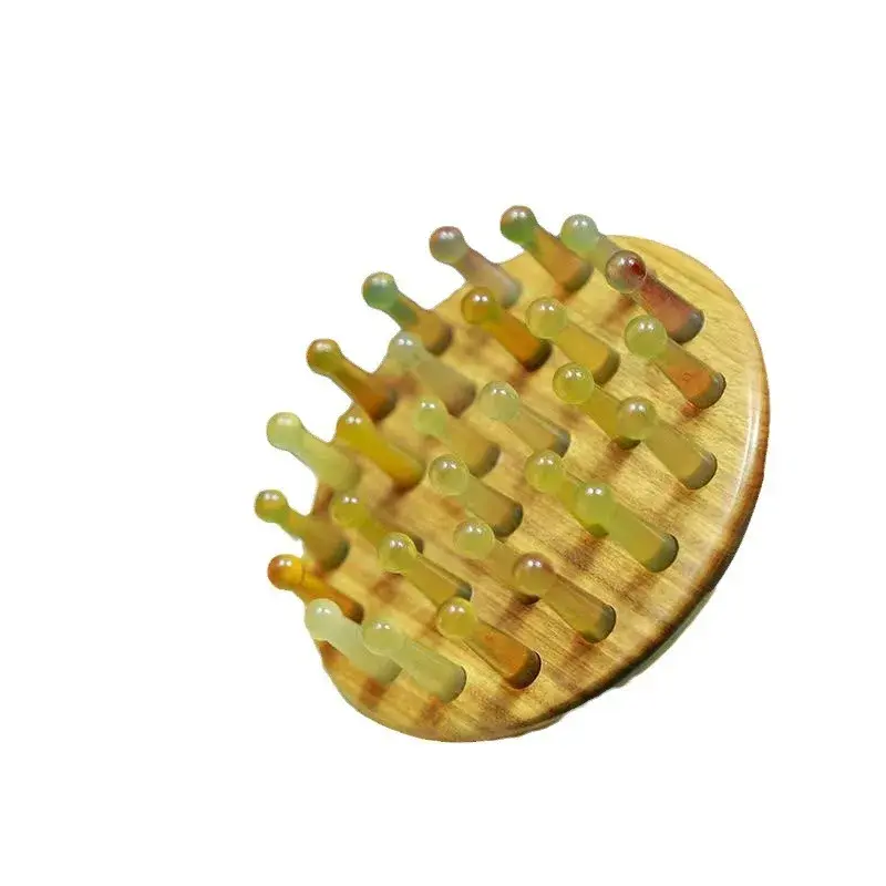 Professional Hair Salon Comb Green Ebony Wood Comb Sheep Horn Ring Meridian Massage Comb Hair Care Comb Head Massage Comb 28 Tee
