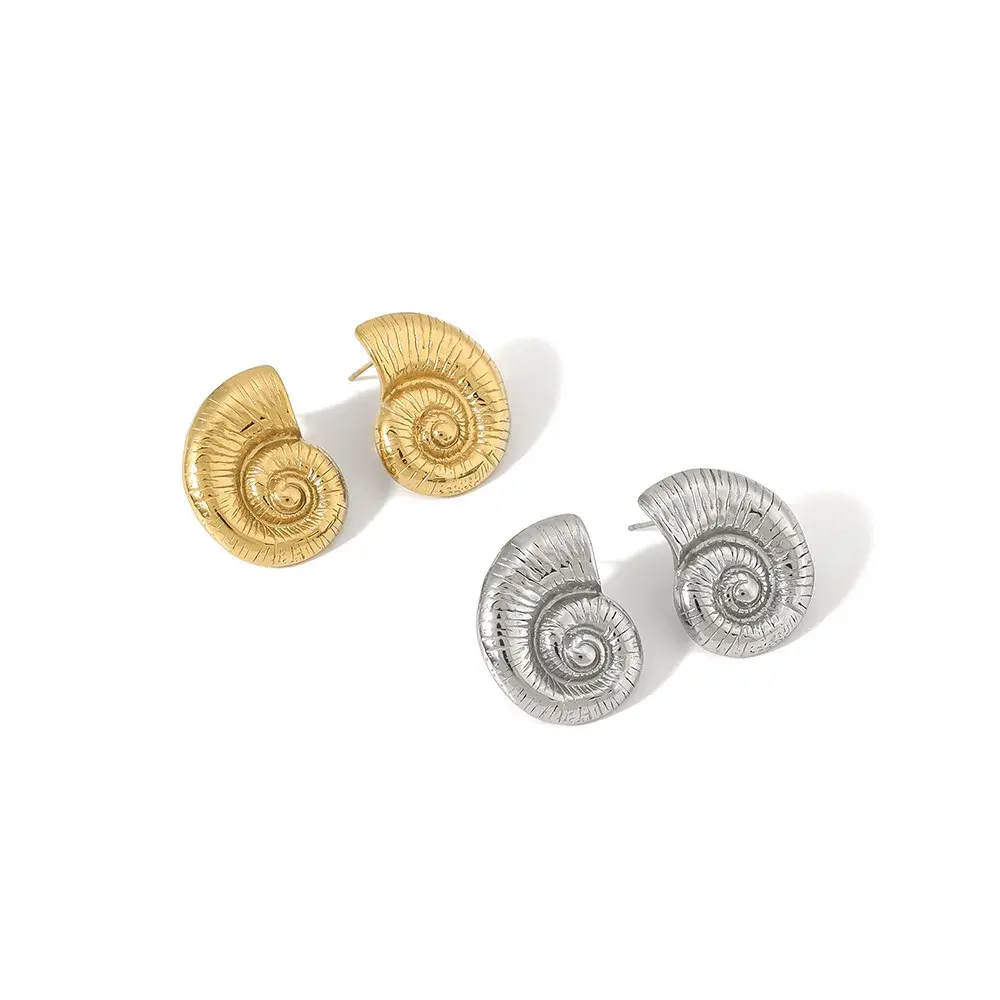Vintage Titanium Steel Cast 18K Gold Plated Geometric Seashell Ocean Style Earrings For Women Trendy Earring Trendy Earclip