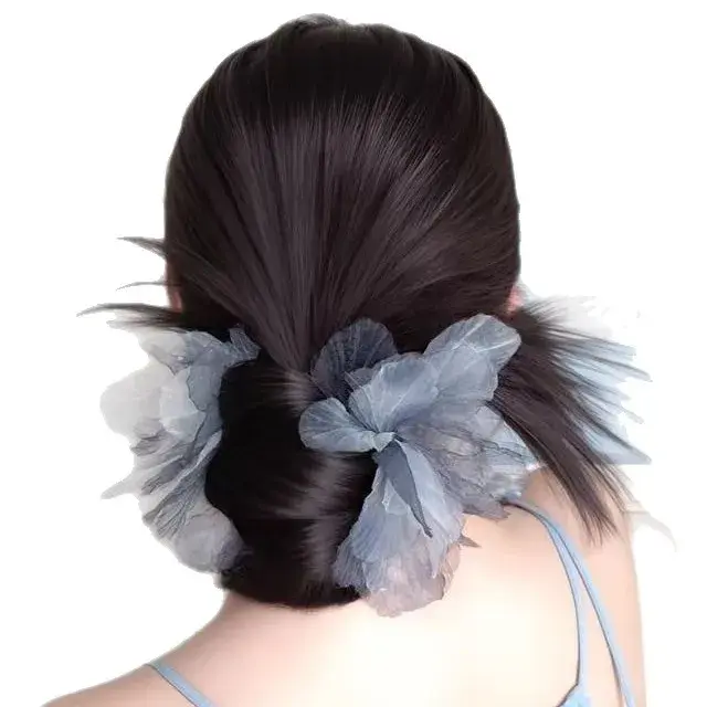 Low Bun Hairpiece Women's Lazy Style Puffy Ancient Chinese Flowered Hair Clip Synthetic Fiber Tail Asian Hair Extensions