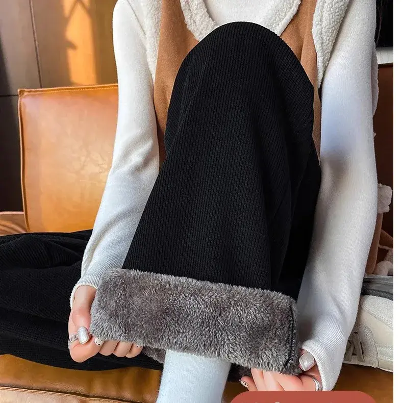 Women's Thickened Lamb Velvet Wide Leg Pants Autumn Winter Corduroy Straight Cut Thermal Sweatpants plus Size Comfortable Trouse