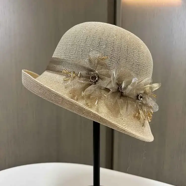 Fashionable Knitted Thin Spring Summer Hat Floral Breathable Women's Travel Sun Protection Cap Stylish Hat Versatile Lightweight