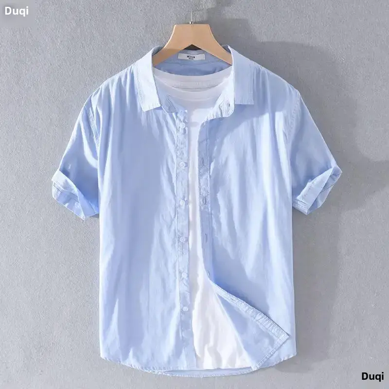 Casual Hemp Short Sleeve Cotton Linen Shirt For Men Japanese Style Summer Loose Fit Youth Artistic Hemp Sleeve Shirt