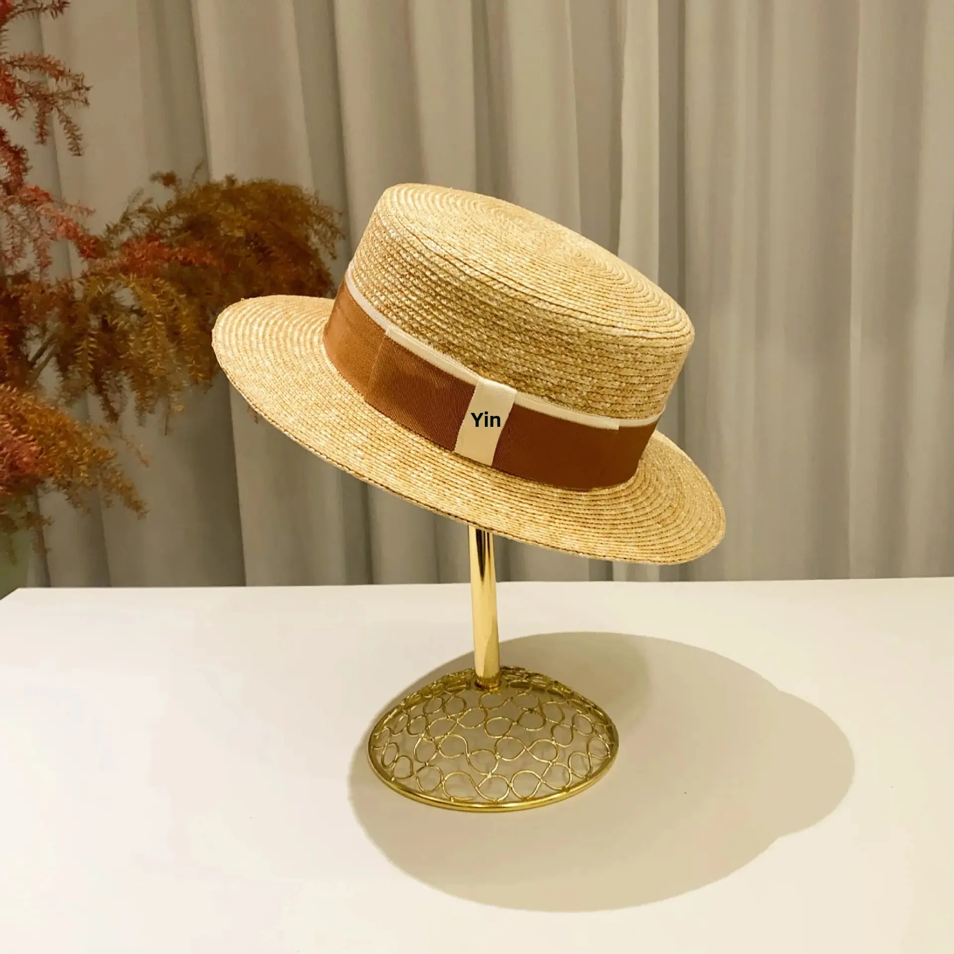Luxury Straw Hat Women's Flat Top Sunshade Fashionable All-Match Spring Summer Travel Anti-UV Hat Elegant Gift Hat