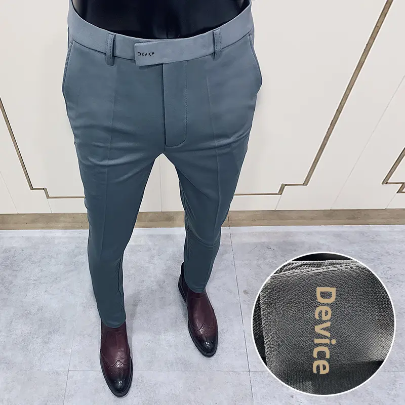 New Style Men's Trousers Spring Autumn Slim Fit Korean Business Casual Small Foot Elastic Suit Pants Simple Solid Color