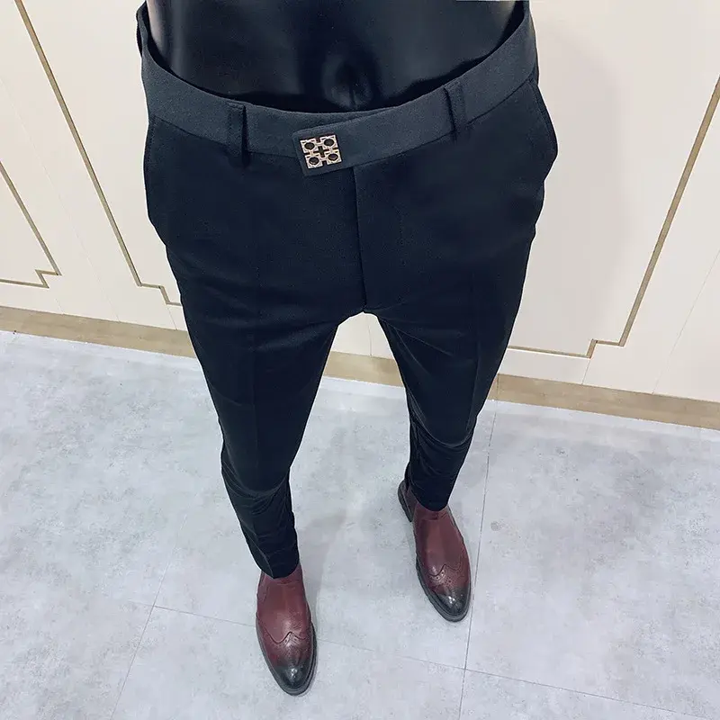New Style Men's Trousers Spring Autumn Slim Fit Korean Business Casual Small Foot Elastic Suit Pants Simple Solid Color