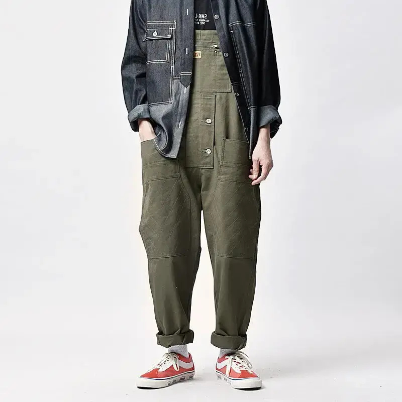 Japanese Style Loose Fit Jumpsuit Cargo Pants Bell Bottoms Dad Pants Ins Popular Same Style Tank For Men Women