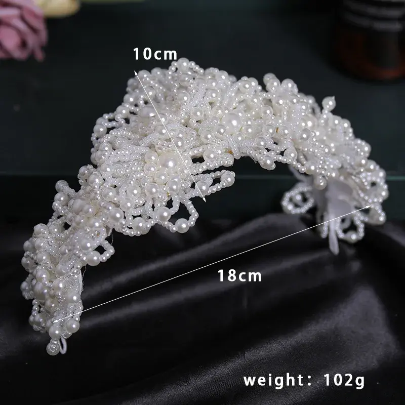 New Handmade Pearl Crown Wedding Live Broadcast Headwear Banquet Dress Tail Wig Princess Crown Headwear Jewelry Accessories
