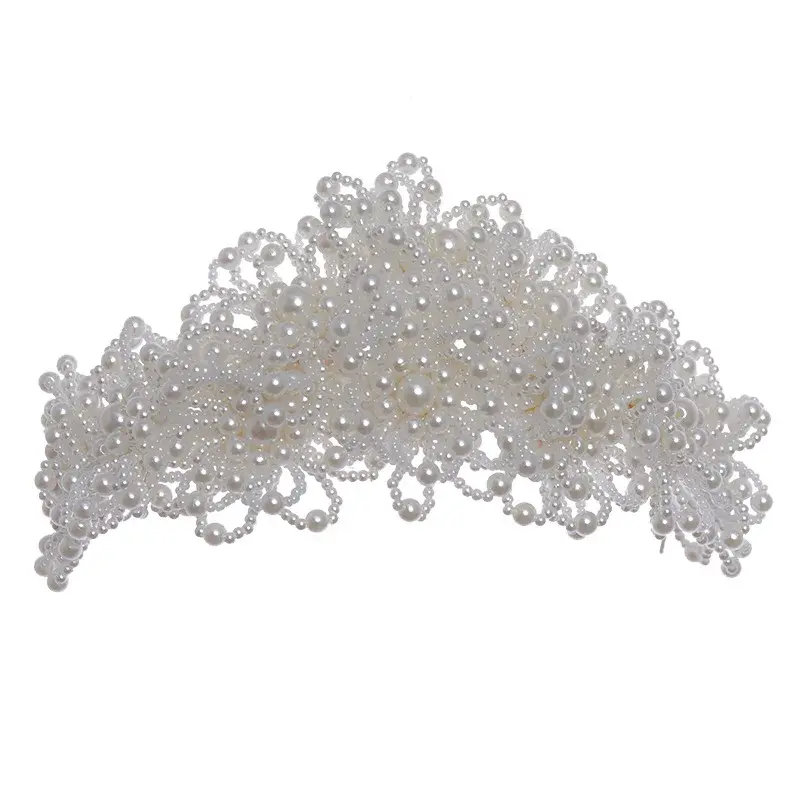 New Handmade Pearl Crown Wedding Live Broadcast Headwear Banquet Dress Tail Wig Princess Crown Headwear Jewelry Accessories