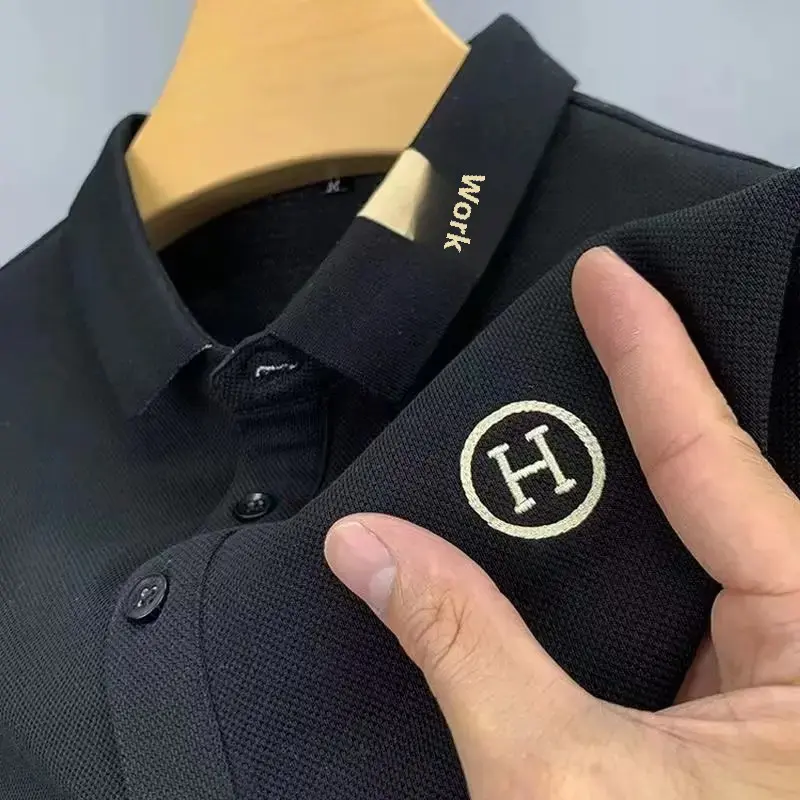 Summer Men's Short Sleeve T-Shirt Mid Youngh Letter Embroidery Collar POLO Shirt Large Size Solid Color Turn-down Collar Top