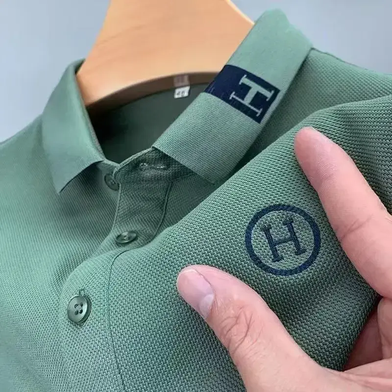 Summer Men's Short Sleeve T-Shirt Mid Youngh Letter Embroidery Collar POLO Shirt Large Size Solid Color Turn-down Collar Top