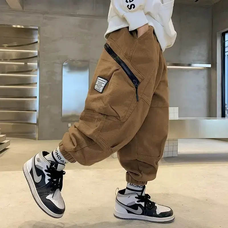 Boys Cargo Pants 2024 Autumn Collection Stylish Pocket Casual Trousers Loose Fit For Children Middle To Large Size