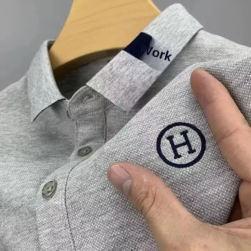 Summer Men's Short Sleeve T-Shirt Mid Youngh Letter Embroidery Collar POLO Shirt Large Size Solid Color Turn-down Collar Top