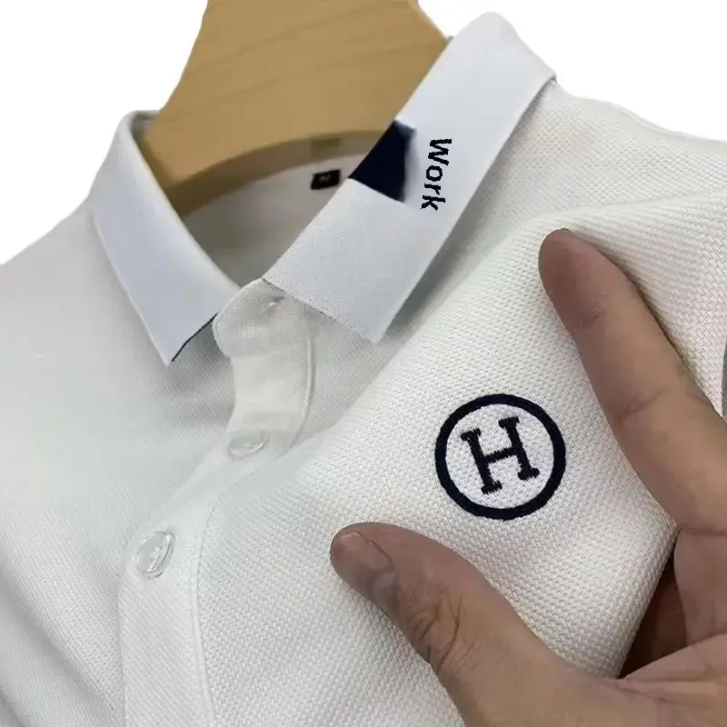 Summer Men's Short Sleeve T-Shirt Mid Youngh Letter Embroidery Collar POLO Shirt Large Size Solid Color Turn-down Collar Top