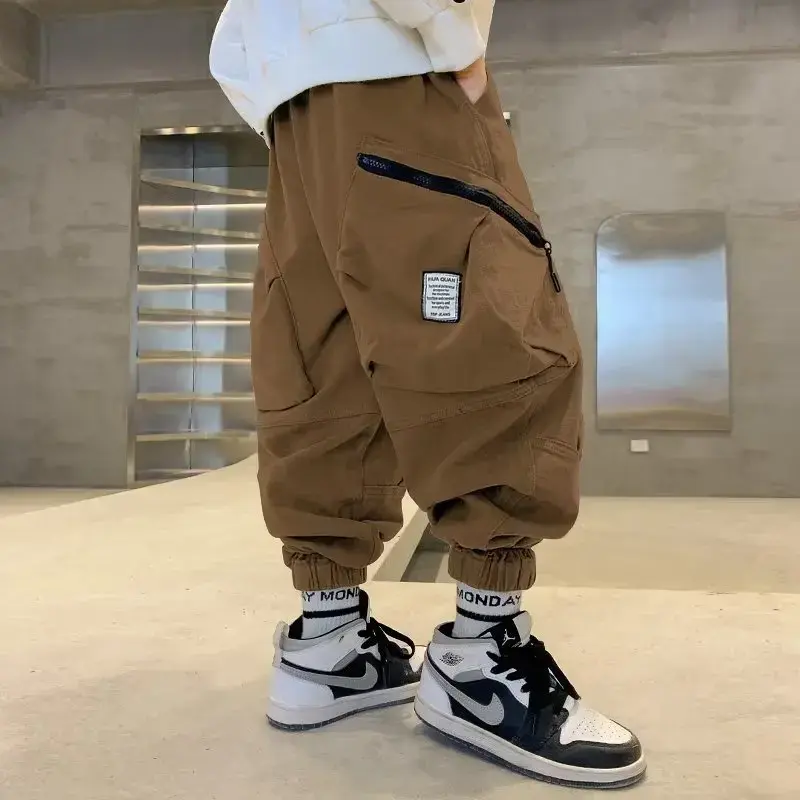 Boys Cargo Pants 2024 Autumn Collection Stylish Pocket Casual Trousers Loose Fit For Children Middle To Large Size