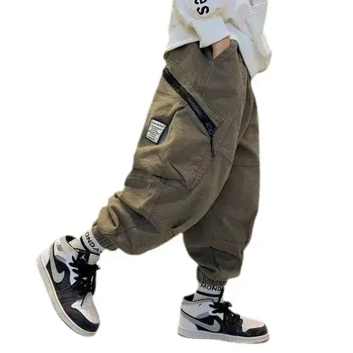 Boys Cargo Pants 2024 Autumn Collection Stylish Pocket Casual Trousers Loose Fit For Children Middle To Large Size