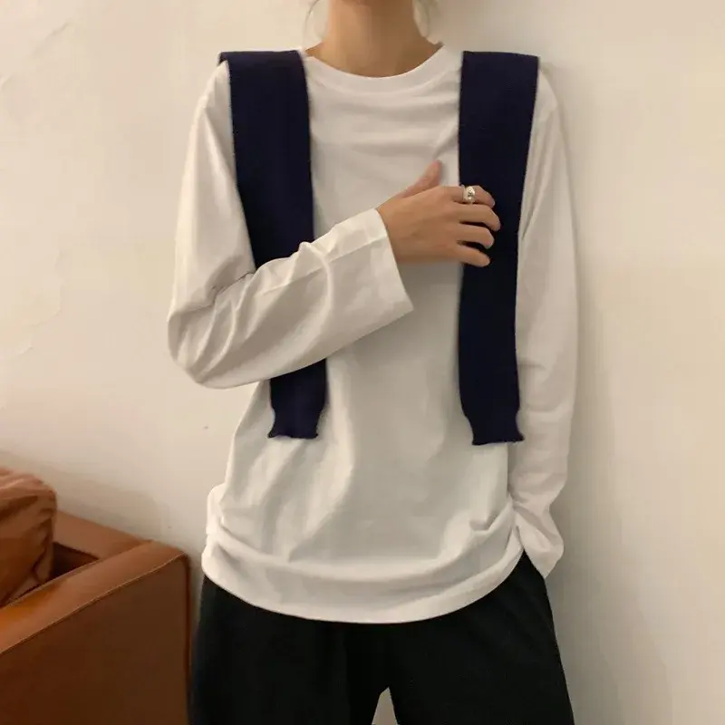 Stylish Inner Solid Color Student Long Sleeve T-shirt Women's Autumn 2022 New Korean Version White Base Layer Top