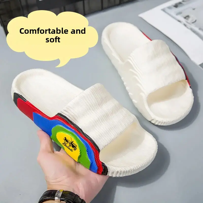 Trendy Outdoor Home Use Slippers For Men Summer Anti-Slip Pool Slippers Casual Wear PVC Base Ins Trendy Summer Men's Sandals