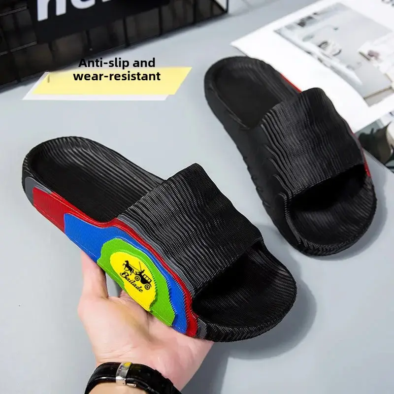 Trendy Outdoor Home Use Slippers For Men Summer Anti-Slip Pool Slippers Casual Wear PVC Base Ins Trendy Summer Men's Sandals