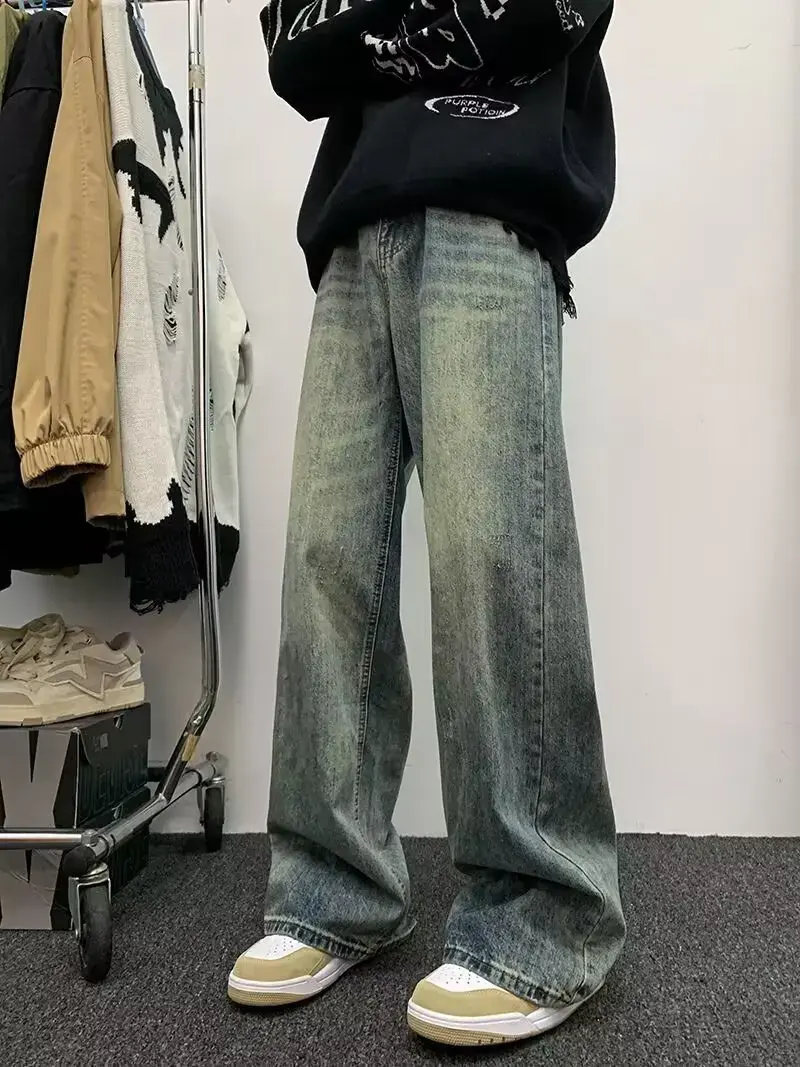 American Style Gradient Jeans For Men Loose Fit Straight Leg High Street Trendy Brand Autumn Ins Fashion Long Pants Wide Leg