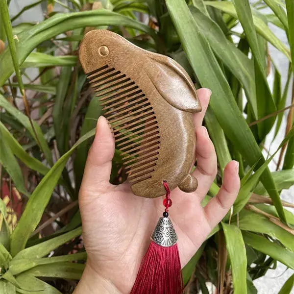 Natural Gold Thread Sandalwood Carved Wooden Comb Massage Anti-Hair Loss Static Electricity Home Gift Professional Salon Brush