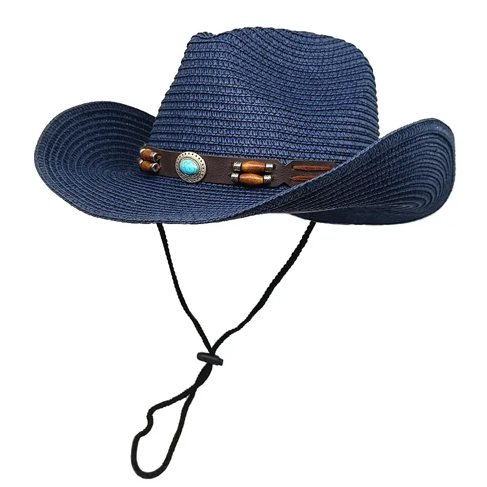 Classic Western Style Women's Straw Hat Summer Sunshade Cowboy Hat Foldable Brim Denim Material UV Protection Fashion Accessory