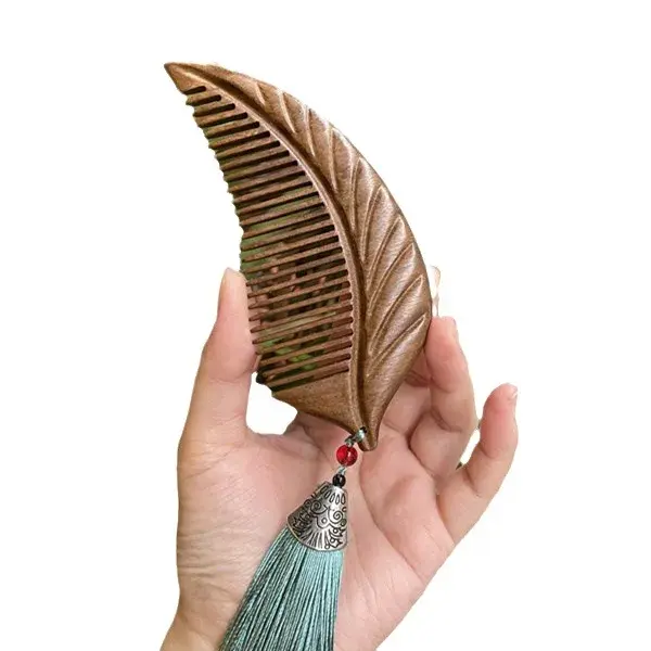 Natural Gold Thread Sandalwood Carved Wooden Comb Massage Anti-Hair Loss Static Electricity Home Gift Professional Salon Brush
